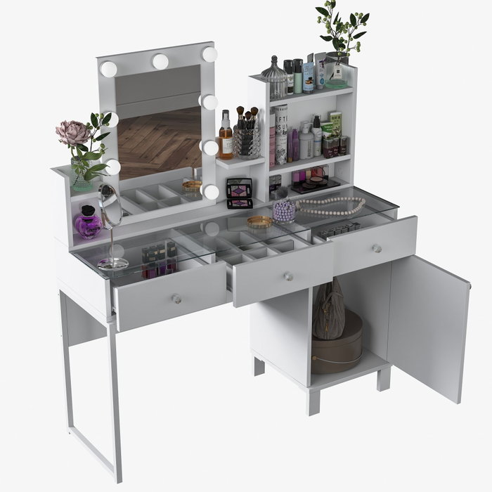 Hanah Home Mesa de Maquillaje Blanca con 9 Focos Hanah Home Mesa de Maquillaje Blanca con 9 Focos